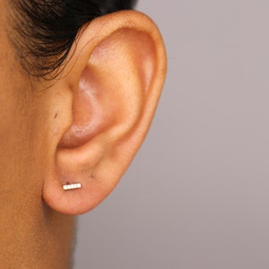 14k Diamond Bar Stud Earrings, Dainty Diamond Earrings, Minimalist Bar Stud Earrings, 14k Solid Gold Bar Diamond Earring - (4-E1)