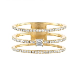 14K Diamond 3 Row Ring, 14k Diamond Stacking Ring, Real Diamond Ring For Her, 14k Gold Diamond Promise Ring, Real Gold Ring, Gift For Her