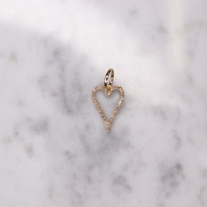 14k Gold Diamond Heart Charm, Diamond Heart Necklace, Gold Engrave ...