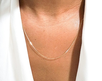 14k Gold Box Chain Necklace, Thin Chain Necklace, Christmas gift for girlfriend, Gold Chain Necklace, Layering Necklace, Venetian box Chain
