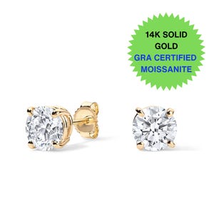14K Moissanite Studs Round Cut GRA Certified - D VVS1 Available to Ship Immediately, 1ct Moissanite, gift for her, Moissanite Earrings