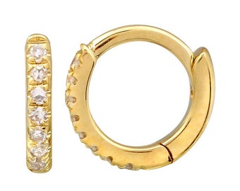 14k Diamond Huggie Hoop Earrings, Solid Gold Hoop Earrings, tiny diamond hoop earrings, 14k Gold Hoops, 2nd hole