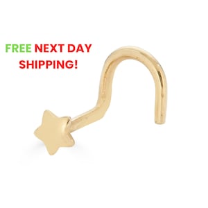 14K Solid Gold Star Nose Stud, 20g 0.80 mm Nose Stud, Star nose stud, 14k Star Nose Ring, Screw Nose Stud - 14K Body Piercing Jewelry