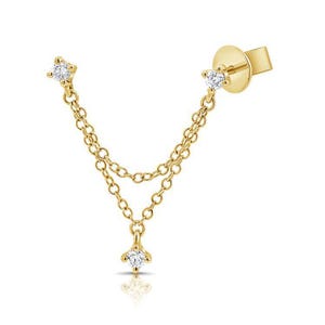 14K Triple Diamond Chain Stud Earrings
