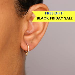 14k Diamond Huggie Hoop Earrings, Gold Spike Hoop Earrings, Studded Hoops, black friday sale, 14k Gold Hoops,Christmas gift 2nd hole earring