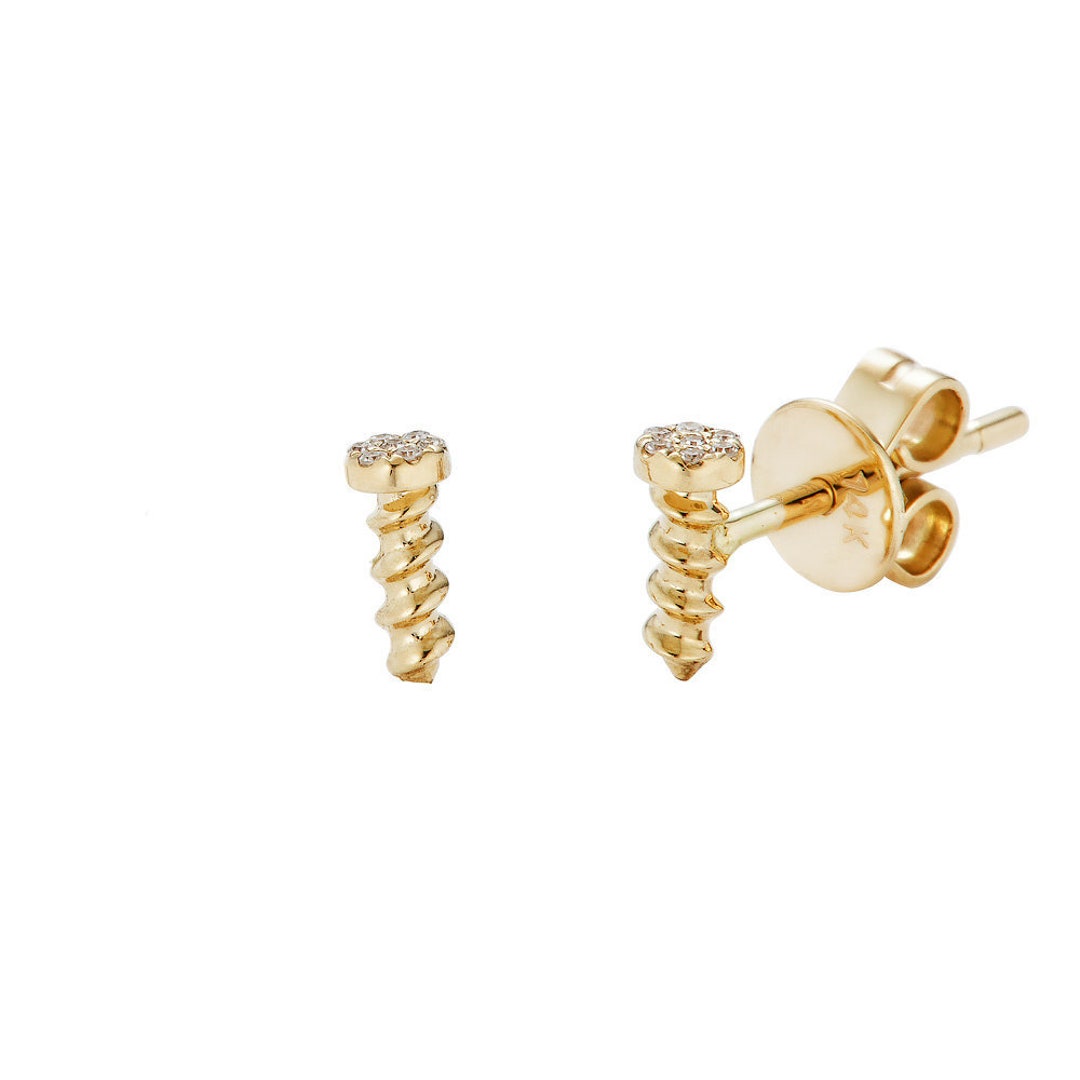 14k Gold Screw Studs, Diamond Screw Stud Earrings, Tiny Diamond Studs ...