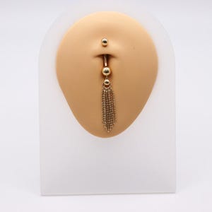 Piercing per ombelico con catena in oro 14K, piercing per ombelico con nappa in oro massiccio, piercing per ombelico in oro vero, piercing per ombelico a lampadario in oro 14K, regalo per lei