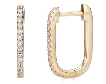 14k Diamond Hoop Earrings, Solid Gold Hoop Earrings, 14k Small diamond hoops, 14k Rectangle Diamond Hoops, 14k Gold Hoops, - (1-E3)
