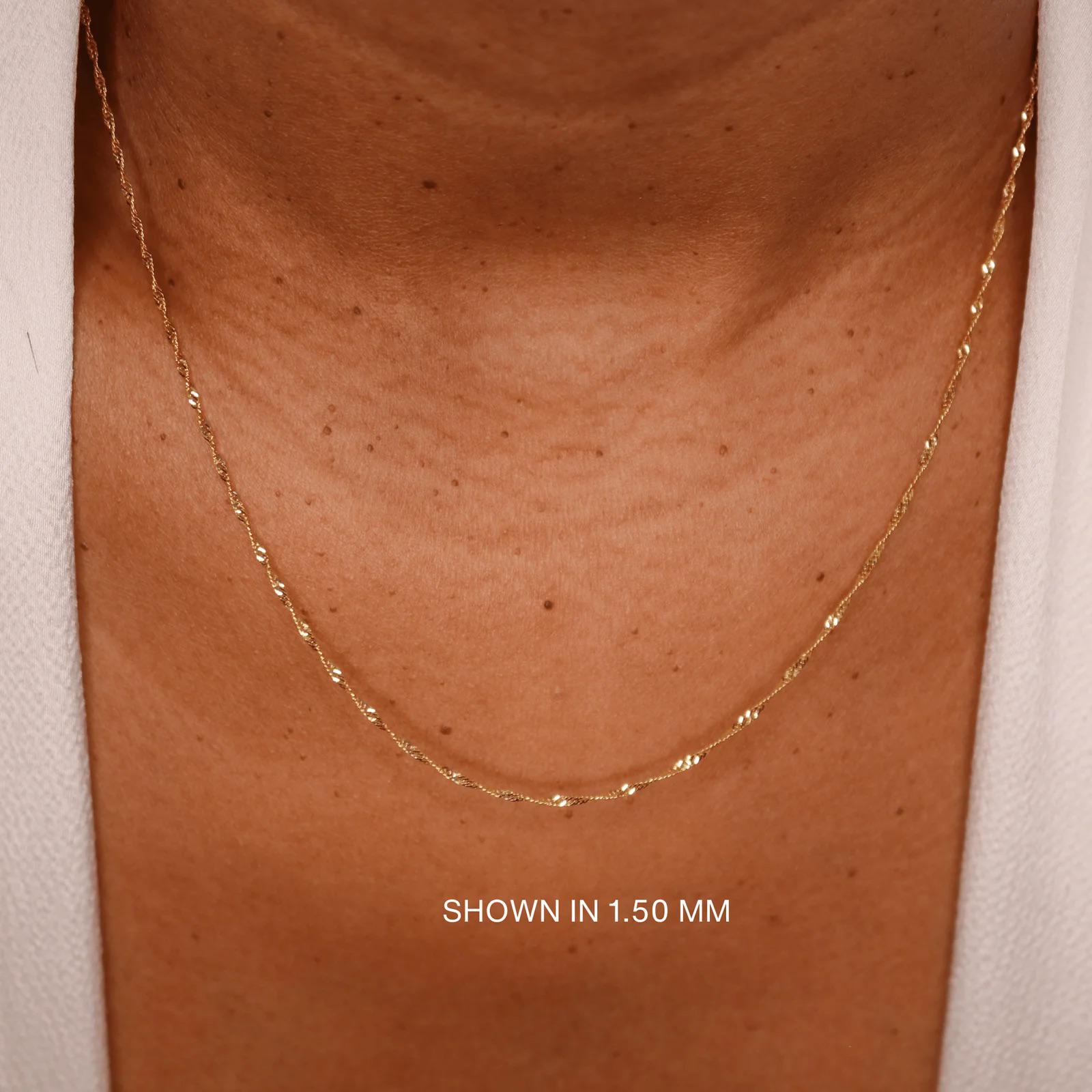 14K Yellow Gold Diamond Cut Singapore Chain, Dainty Layering Necklace