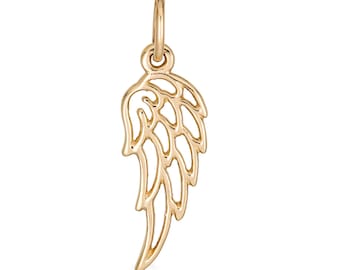 14K engelenvleugelbedel, massief gouden engelenvleugelhanger, massief gouden bedel voor ketting, massief gouden engelenvleugelbedel, cadeau voor haar, kerst