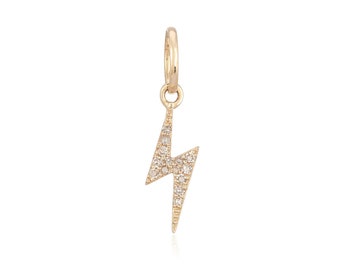 14K Mini Lightning Bolt Charm, Diamond lightning bold charm, diamond lightning bolt pendant, gift for her, diamond celestial jewelry