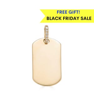 14k Gold Diamond Dog Tag Necklace, Solid 14k Gold Diamond Dog Tag, Christmas Gift, black friday sale, Celestial Necklace, Dog Tag gift