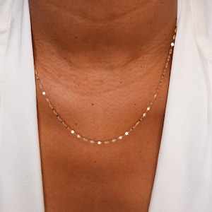 14k Gold Mirror Chain Link Necklace, Glitter Chain Necklace, Gold Chain Necklace, Long Layering Necklace, black Friday sale, Christmas gift