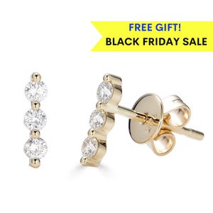 14k Diamond Bar Stud Earrings, Dainty Diamond Earrings, black friday sale, 14k Solid Gold Bar Diamond Earring, Everyday Studs, gift for her