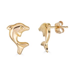 14K Dolphin Stud Earrings, Solid Gold Animal Earrings, Real Gold Dolphin Earrings, Earrings for Girls, Gifts for Girls, Real Gold Studs