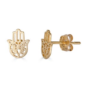 14K Small Gold Hamsa Hand Stud Earrings, 14k Evil Eye Stud Earrings, 14K Hamsa Hand Earrings, Gift for Her, Real Gold Stud Earrings