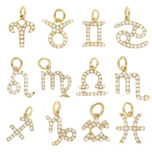 14K Mini Diamond Zodiac Charm, Diamond Zodiac Charm, Gift for her, Solid Gold Zodiac Charm, Real Gold Zodiac Jewelry, Scorpio jewelry, Libra
