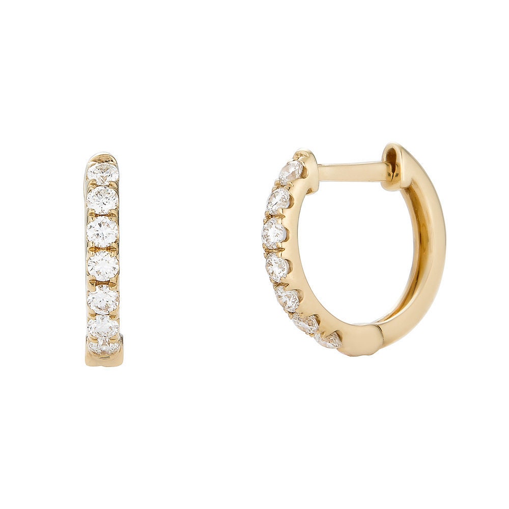 14k Diamond Hoop Earrings Solid Gold Hoop Earrings Black - Etsy