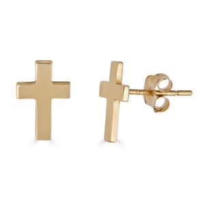 14K Gold Cross Stud Earrings, Solid Gold Cross Studs, Real Gold Stud Earrings, First Communion Confirmation, Gift for her