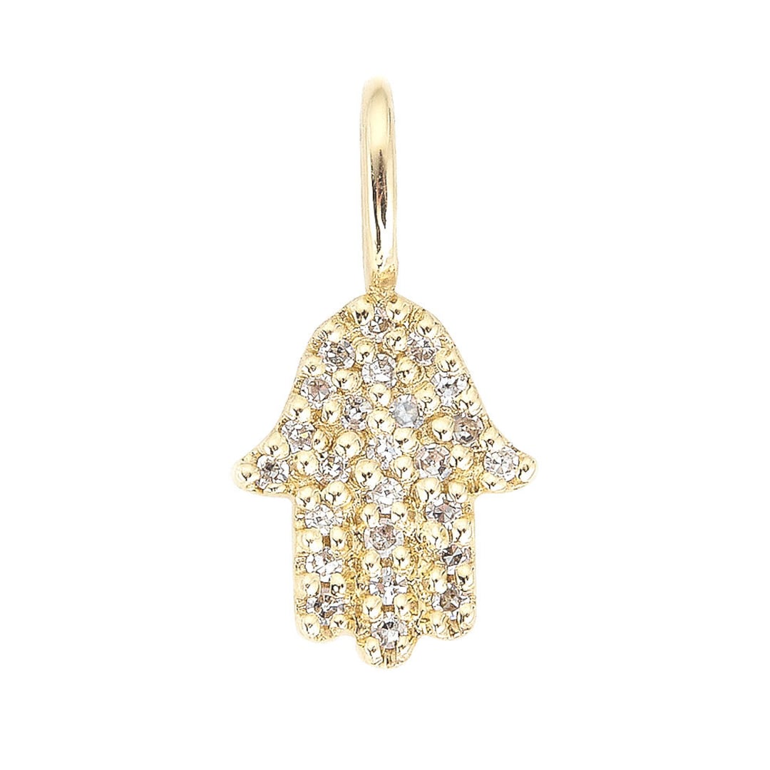 14k Gold Diamond Hamsa Hand Charm Gold Hamsa Diamond Evil - Etsy