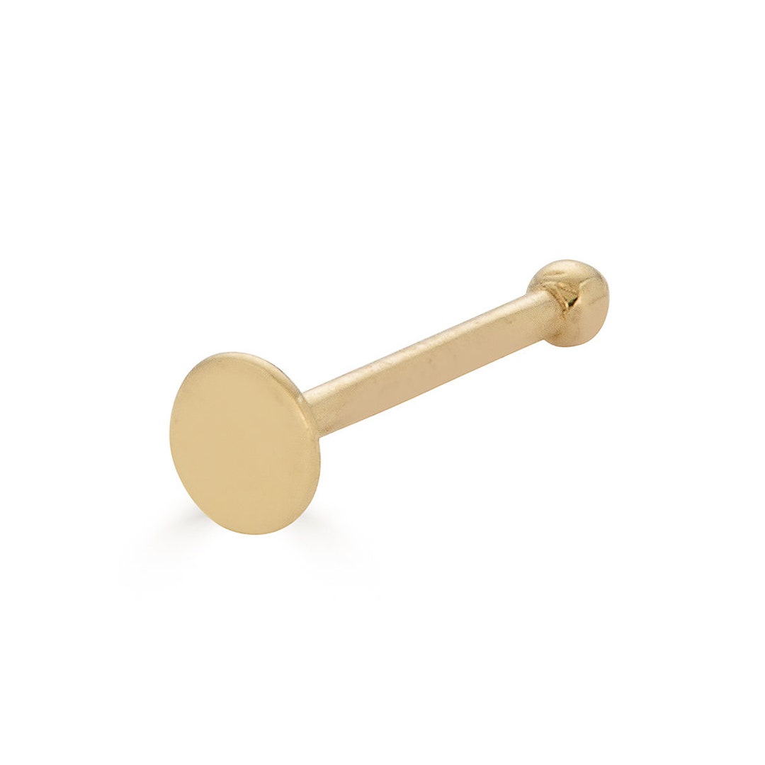 14K Solid Gold Flat Ball Nose Stud, 20g 0.8mm Nose Stud, Ball Nose Stud