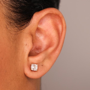 14K Asscher Cut Lab Diamond Stud Earrings, IGI Certified Diamond Studs 14K Lab Grown diamond studs, everyday diamond earrings, gift for her image 4