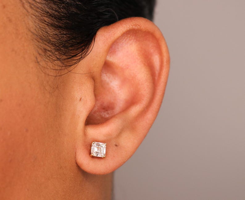 14K Asscher Cut Lab Diamond Stud Earrings, IGI Certified Diamond Studs 14K Lab Grown diamond studs, everyday diamond earrings, gift for her image 4