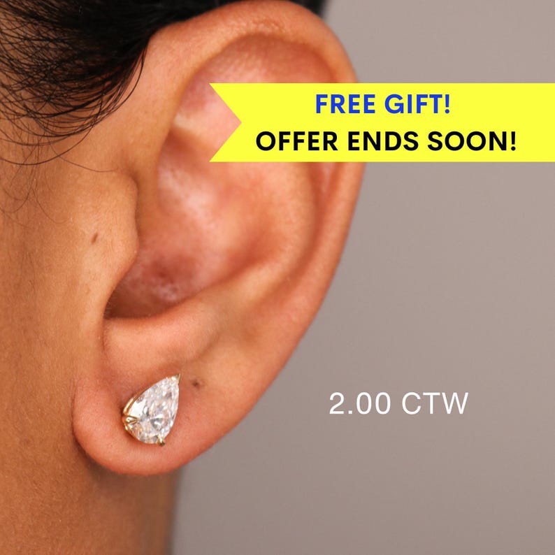Pear Diamond Stud Earrings, IGI Certified Diamond Studs,SHIPS IMMEDIATELY! 14K Lab Grown diamond studs, Christmas gift for wife,gift for her image 3