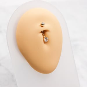14K CZ Original Belly Ring, 14k Solid Gold Belly Ring, Real Gold Belly Ring, CZ Diamond Simulant Belly Ring, Gold Naval Ring, Gift for her