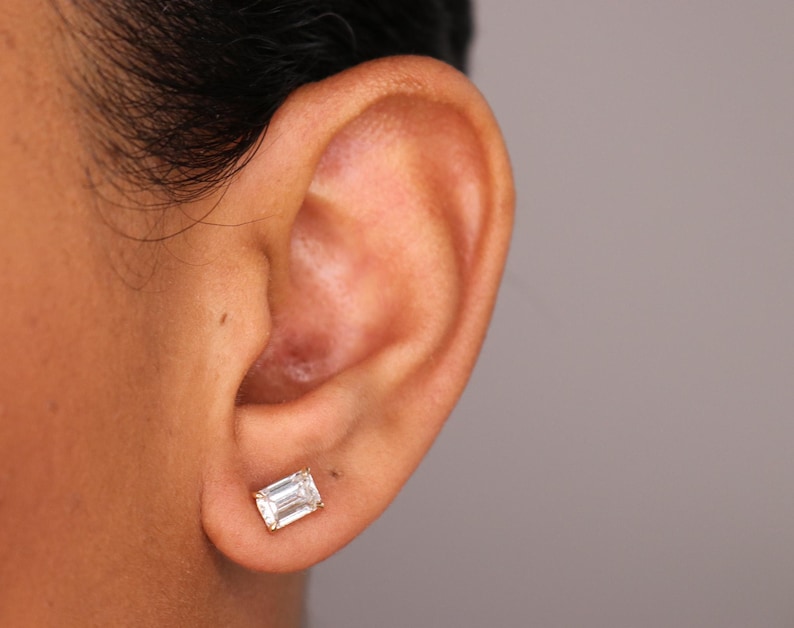 14K Emerald Cut Lab Diamond Stud Earrings, IGI Certified Diamond Studs 14K Lab Grown diamond studs, everyday diamond earrings, gift for her image 8