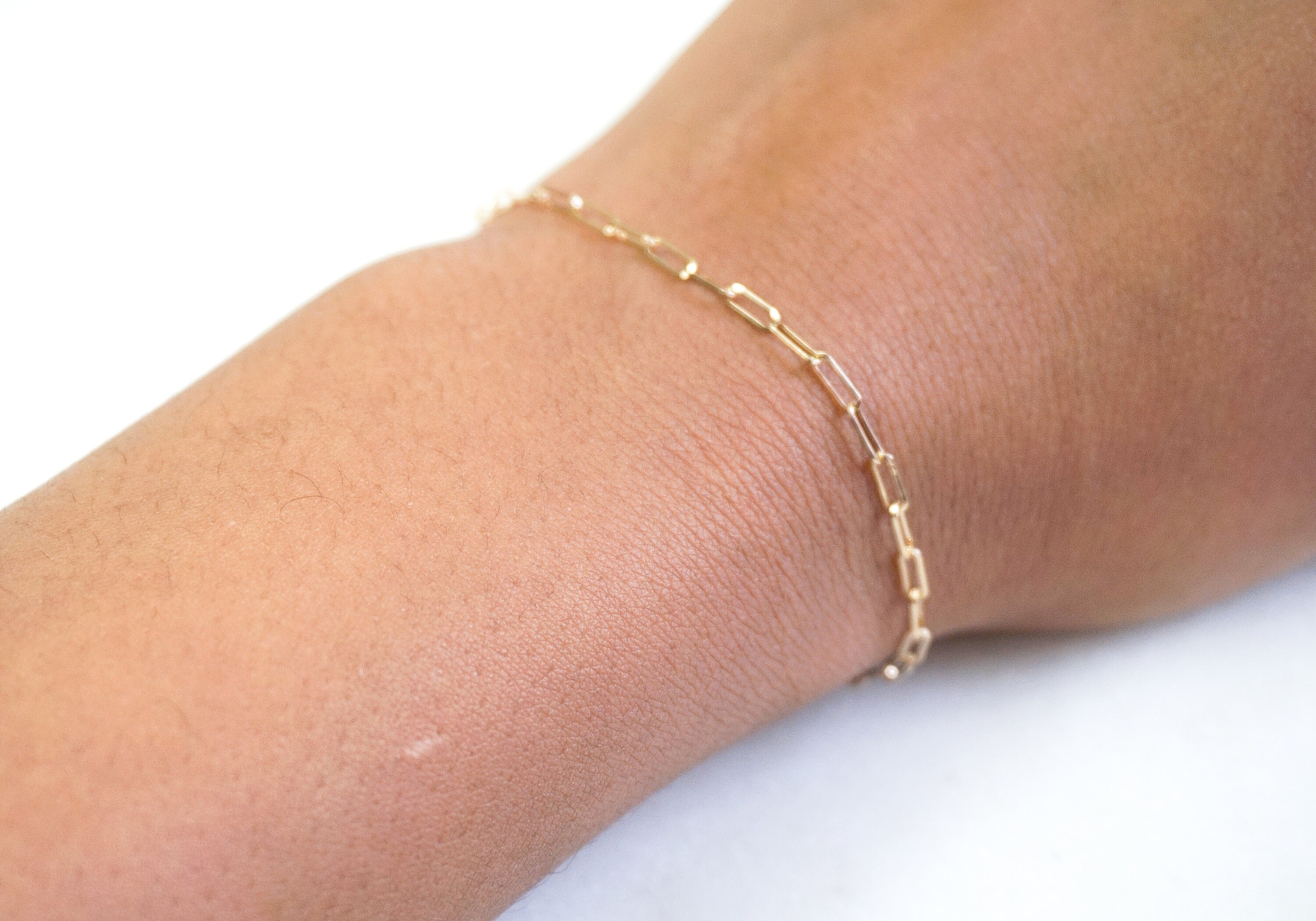 14k Gold Paperclip Chain Bracelet Gold Box Chain Bracelet Etsy