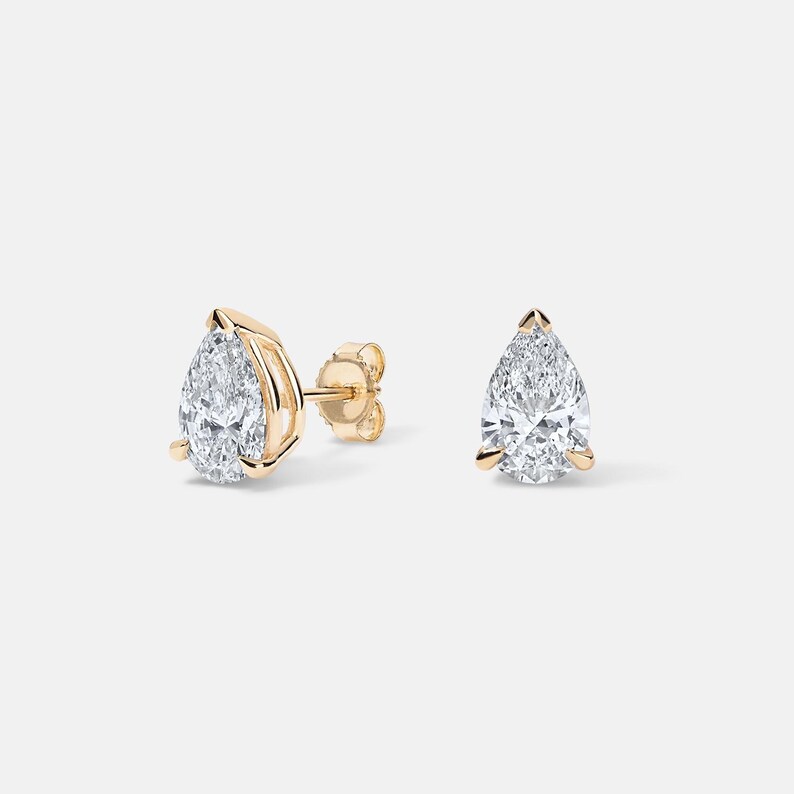 Pendientes de diamantes en forma de pera, pendientes de diamantes con certificación IGI, ¡ENVÍO INMEDIATO! Pendientes de diamantes cultivados en laboratorio de 14 quilates, regalo de Navidad para esposa, regalo para ella. imagen 3