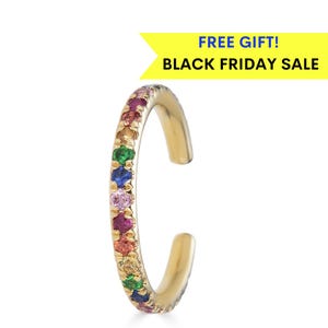 14k regenboog, smaragdgroene oormanchet, saffieroormanchet, robijnrode oormanchet, 14k gouden oormanchet, gouden oormanchet, diamantoormanchet, black friday-uitverkoop