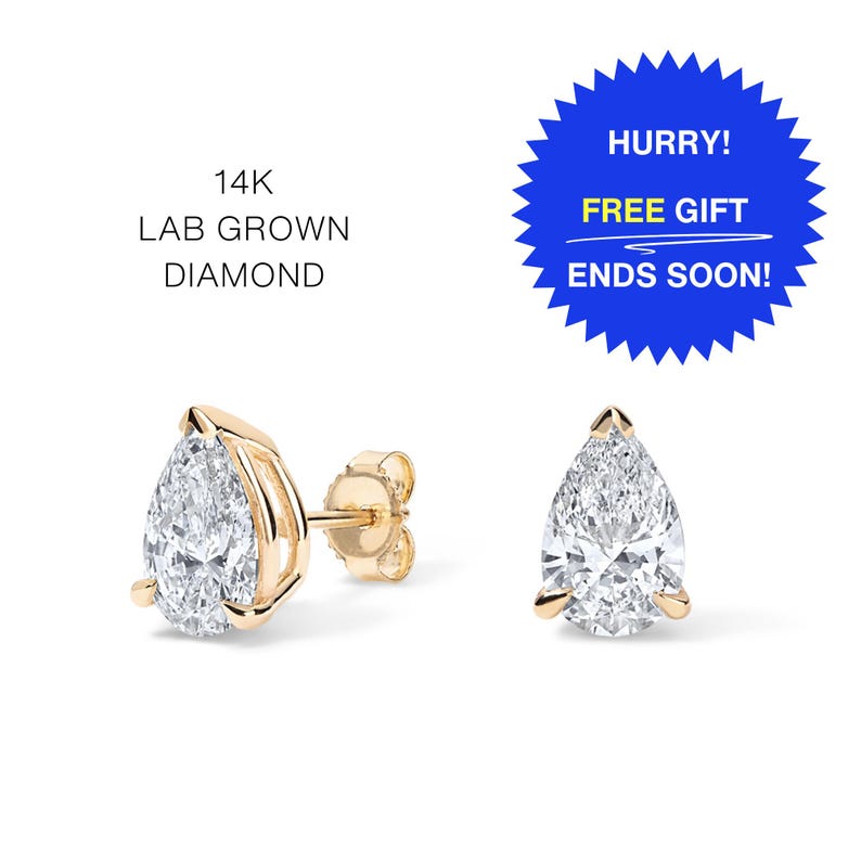 Pear Diamond Stud Earrings, IGI Certified Diamond Studs,SHIPS IMMEDIATELY! 14K Lab Grown diamond studs, Christmas gift for wife,gift for her image 1