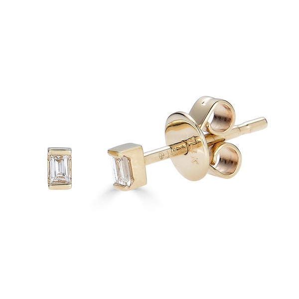 14k Gold Tiny Diamond Studs, Baguette Studs, black friday sale, dainty diamond studs, 2nd hole earring, Cartilage Stud - (4-D6-D7)