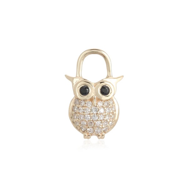 14K Mini Owl Charm, 14K Gold mini owl pendant, gold diamond owl charm, small owl charm, christmas gift, black friday sale, diamond charm