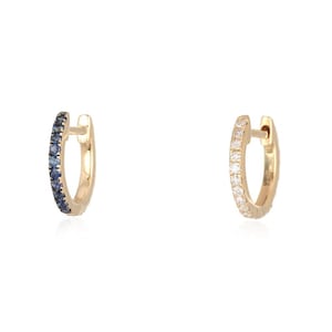 14K Double Sided Huggies - 10.5mm, 2 sided diamond earrings, double sided hoop earrings, black diamond hoops, sapphire huggies, ruby huggies