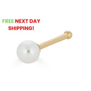 14K Solid Gold Real Freshwater Pearl Nose Stud, 20g 0.8mm Nose Stud, Pearl nose stud, 14k Nose Ring, Bone Nose Stud, Body Piercing Jewelry