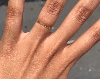 Bague chaîne en or 14 carats, bague à empiler minimaliste délicate