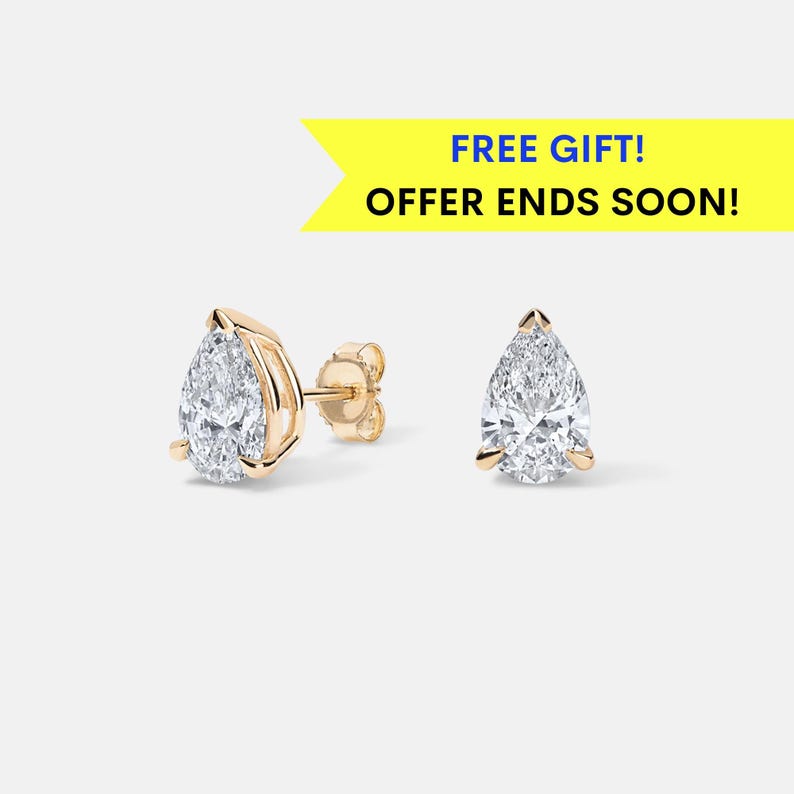 Pear Diamond Stud Earrings, IGI Certified Diamond Studs,SHIPS IMMEDIATELY! 14K Lab Grown diamond studs, Christmas gift for wife,gift for her image 9