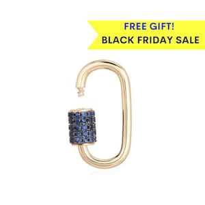 14K Blue Sapphire Carabiner Lock, 14k Gold Carabiner Lock, Solid Gold Carabiner Lock, Real Gold Charm Lock, 14K Gold Charm Holder, Enhancer