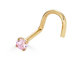 14K Solid Gold CZ Nose Stud, 14K Pink nose stud, solid gold rainbow nose ring, green nose stud, blue nose stud, yellow nose stud,purple stud