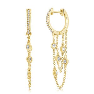14K Chain Bezel Set Huggie Earrings
