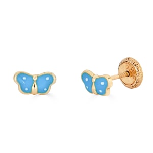 14K Small Butterfly Studs, 14k solid gold butterfly stud earrings, real gold earrings for girls, gift for girls, baby screw back earrings