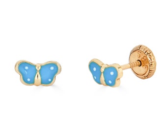 Orecchini a farfalla ad anello in argento sterling placcato oro 14 carati con zirconi trasparenti, delicati e adatti a neonate, bambine e ragazze. - Italia