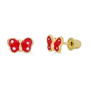 14K Small Butterfly Studs, 14k solid gold butterfly stud earrings, real gold earrings for girls, gift for girls, baby screw back earrings