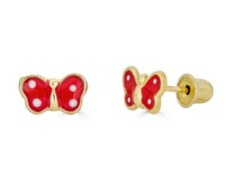 14K kleine Schmetterling Ohrstecker, 14k solide Gold Schmetterling Ohrstecker, echte Gold Ohrringe für Mädchen, Geschenk für Mädchen, Baby Ohrringe