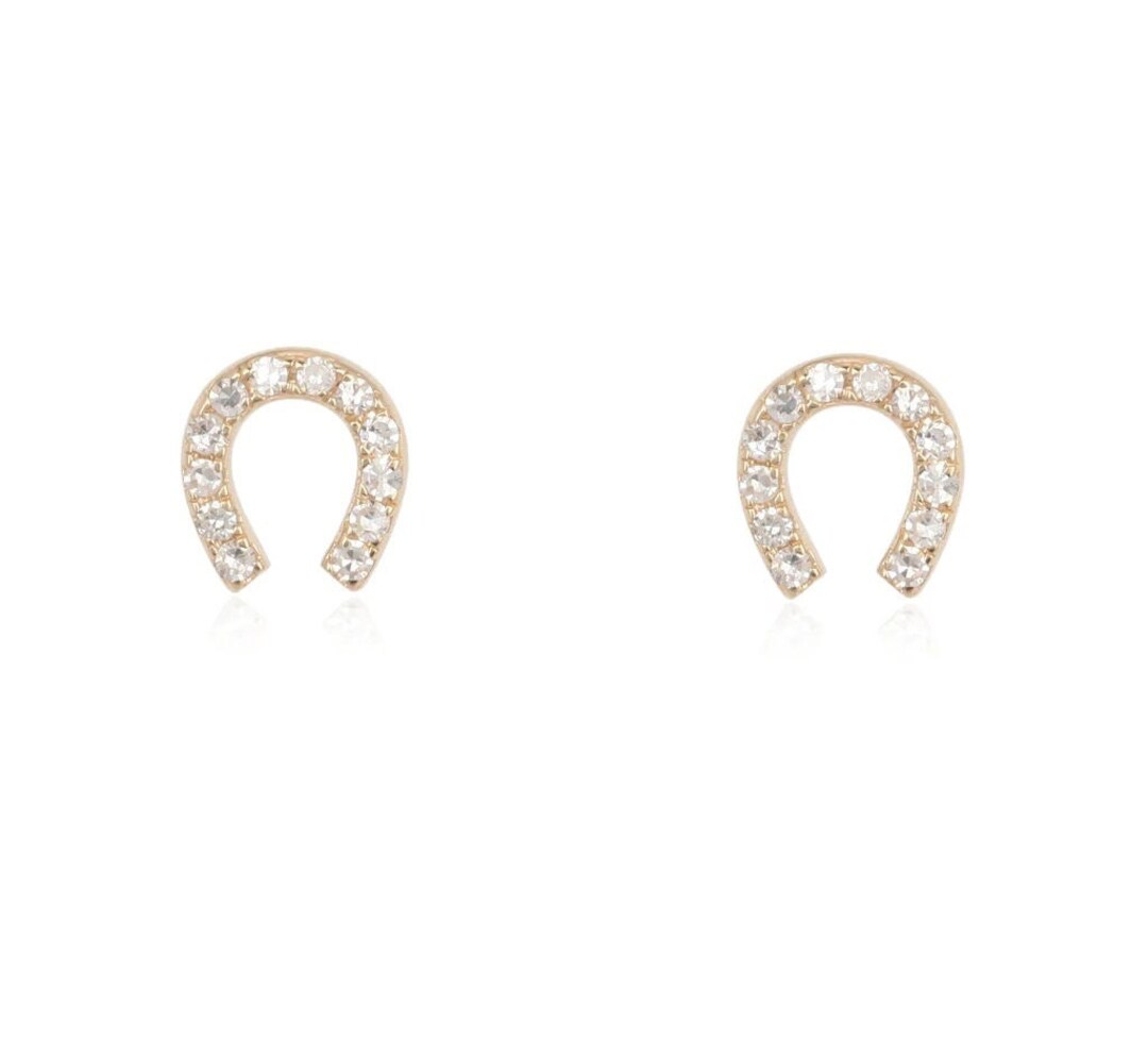 9ct Gold Horse Shoe Drop Stud Earrings – Dangle Horseshoe Earrings For Lobe
