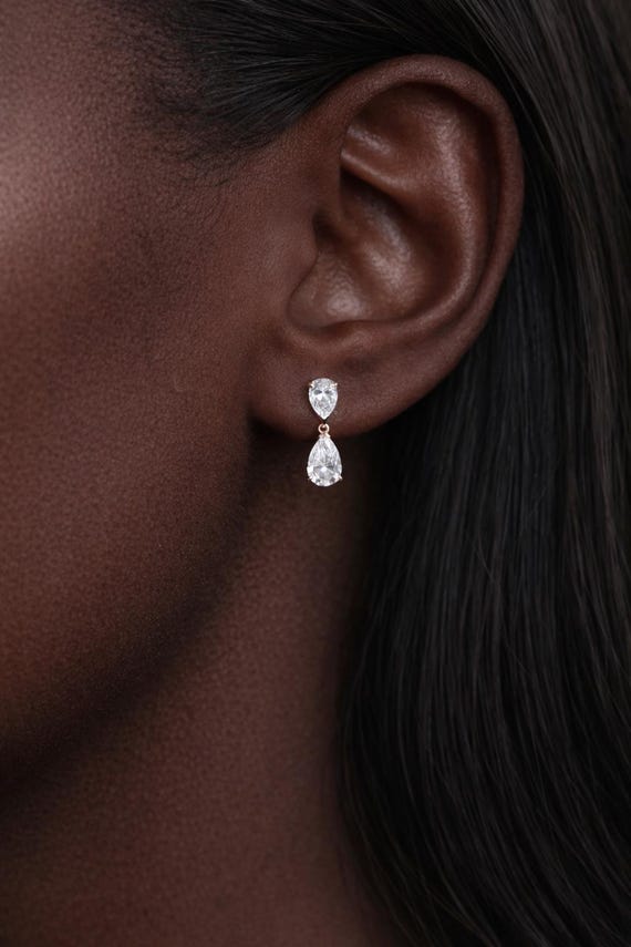14K Double Pear Lab Diamond Drop Earring