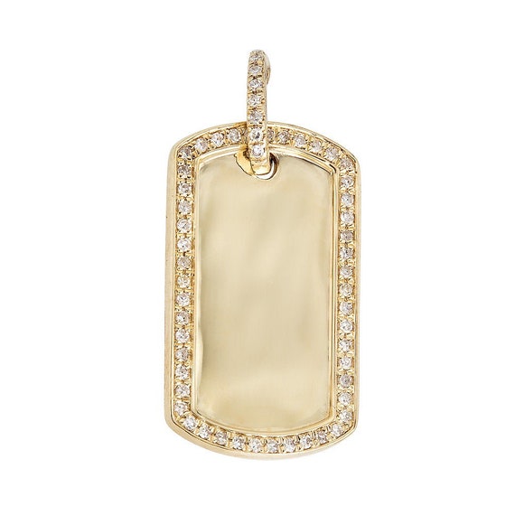 14k Yellow Gold Diamond Dog Tag Pendant